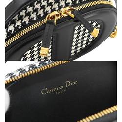 Christian Dior CD Signature Oval Camera Bag Shoulder Tweed Leather Black White