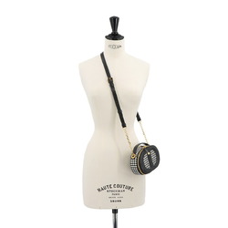 Christian Dior CD Signature Oval Camera Bag Shoulder Tweed Leather Black White