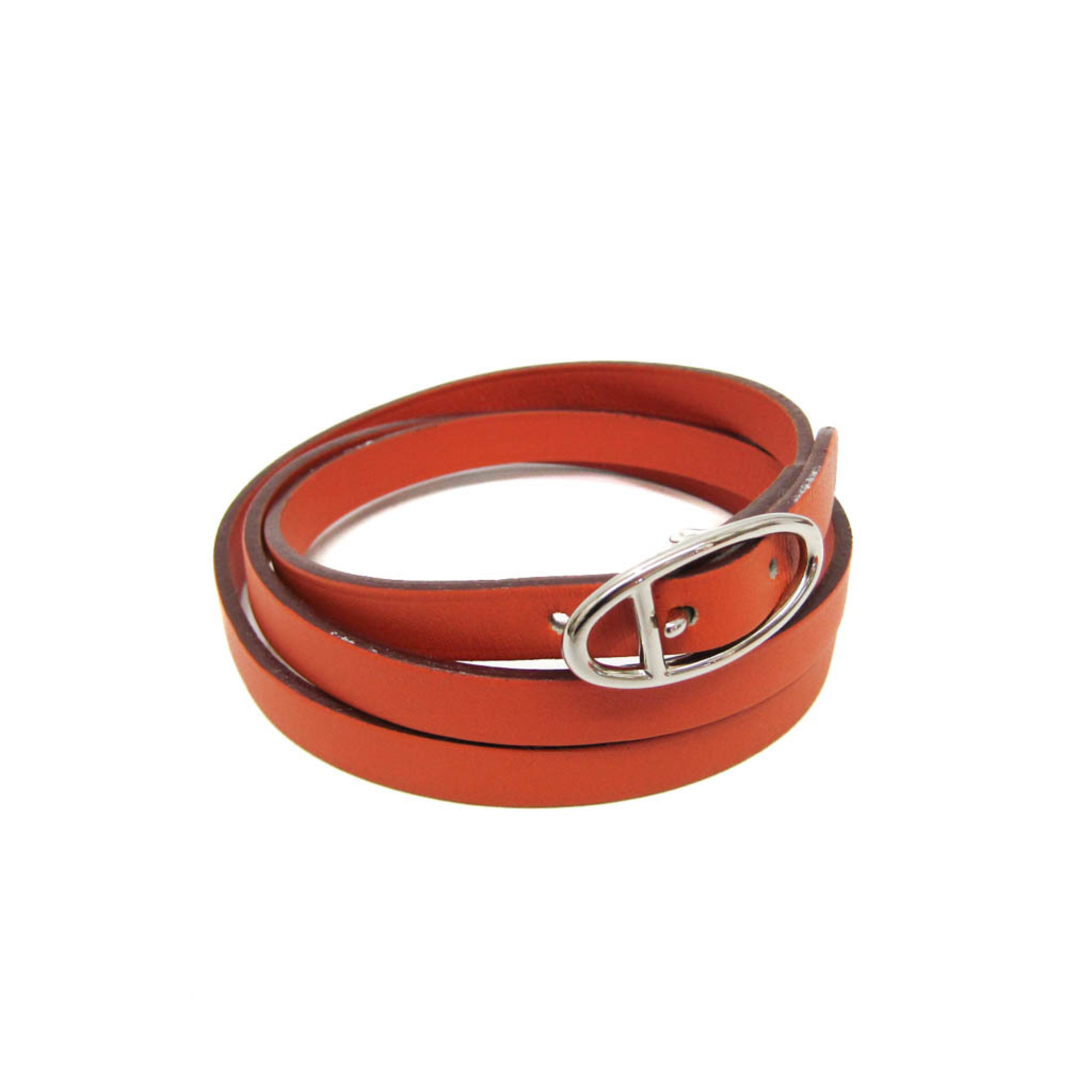 Hermes Hapi Choker Leather,Metal Bangle Orange,Silver