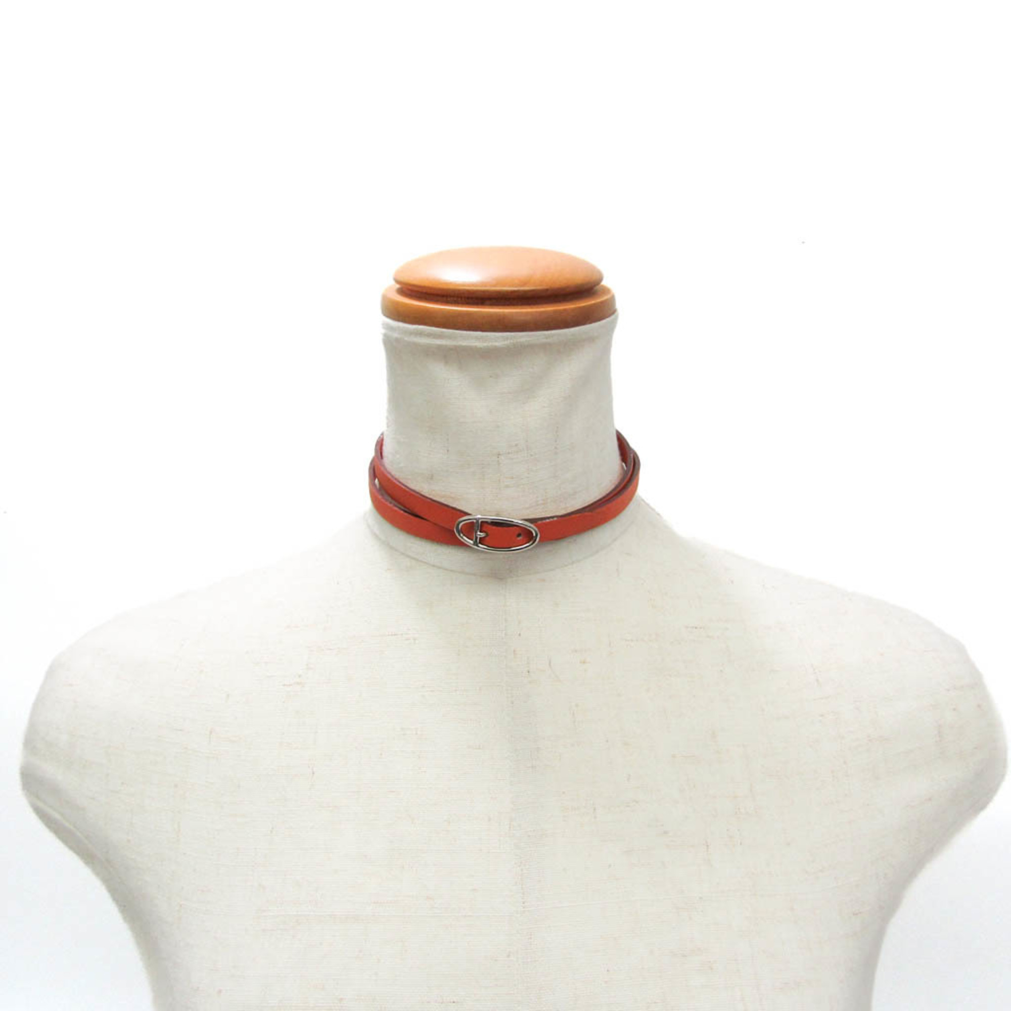 Hermes Hapi Choker Leather,Metal Bangle Orange,Silver