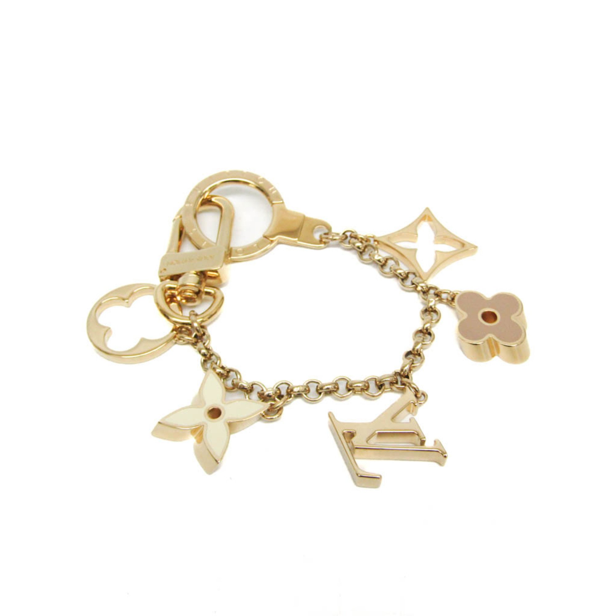 Louis Vuitton Bag Charm Chain Fleur De Monogram M65111 Keyring (Cream,Gold)