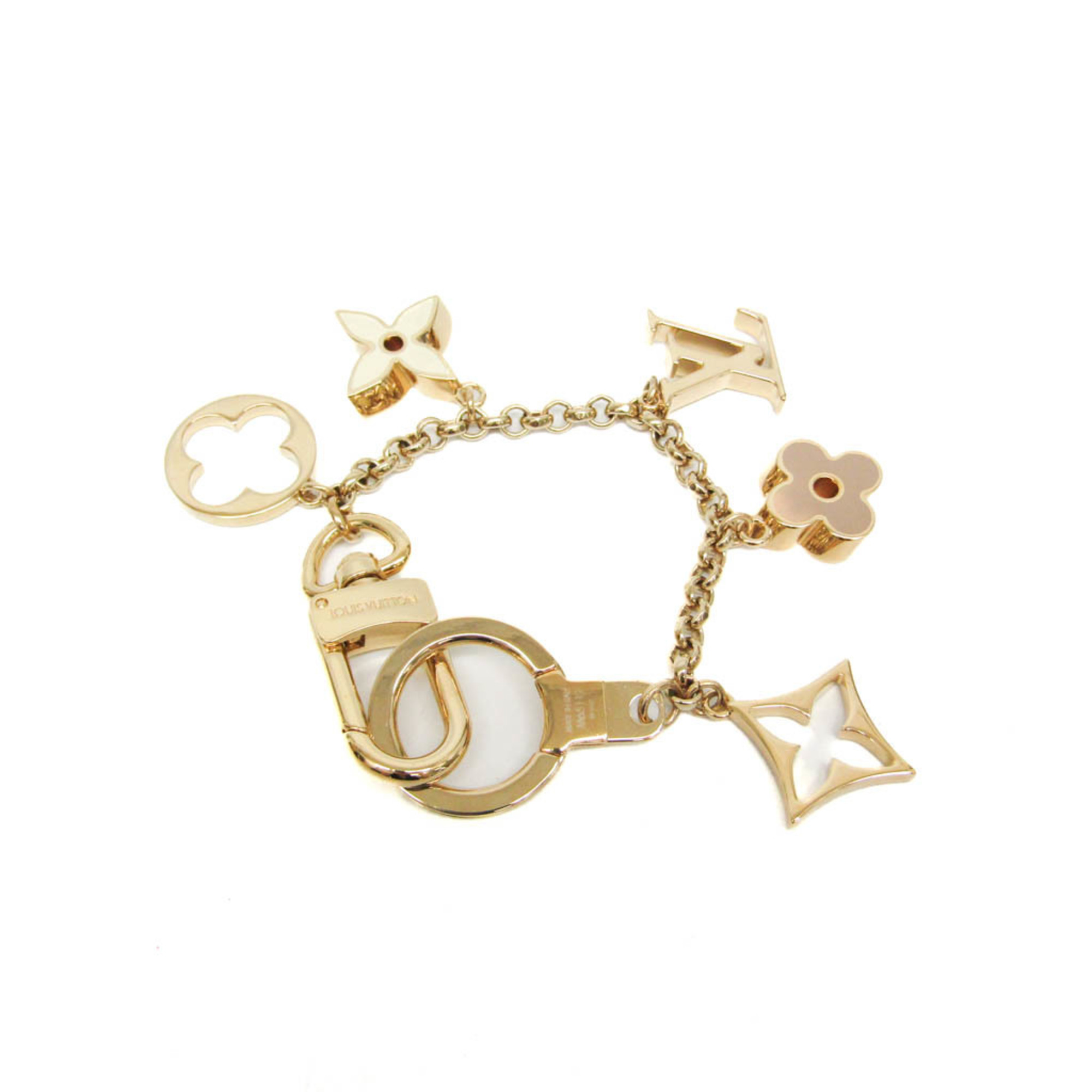 Louis Vuitton Bag Charm Chain Fleur De Monogram M65111 Keyring (Cream,Gold)