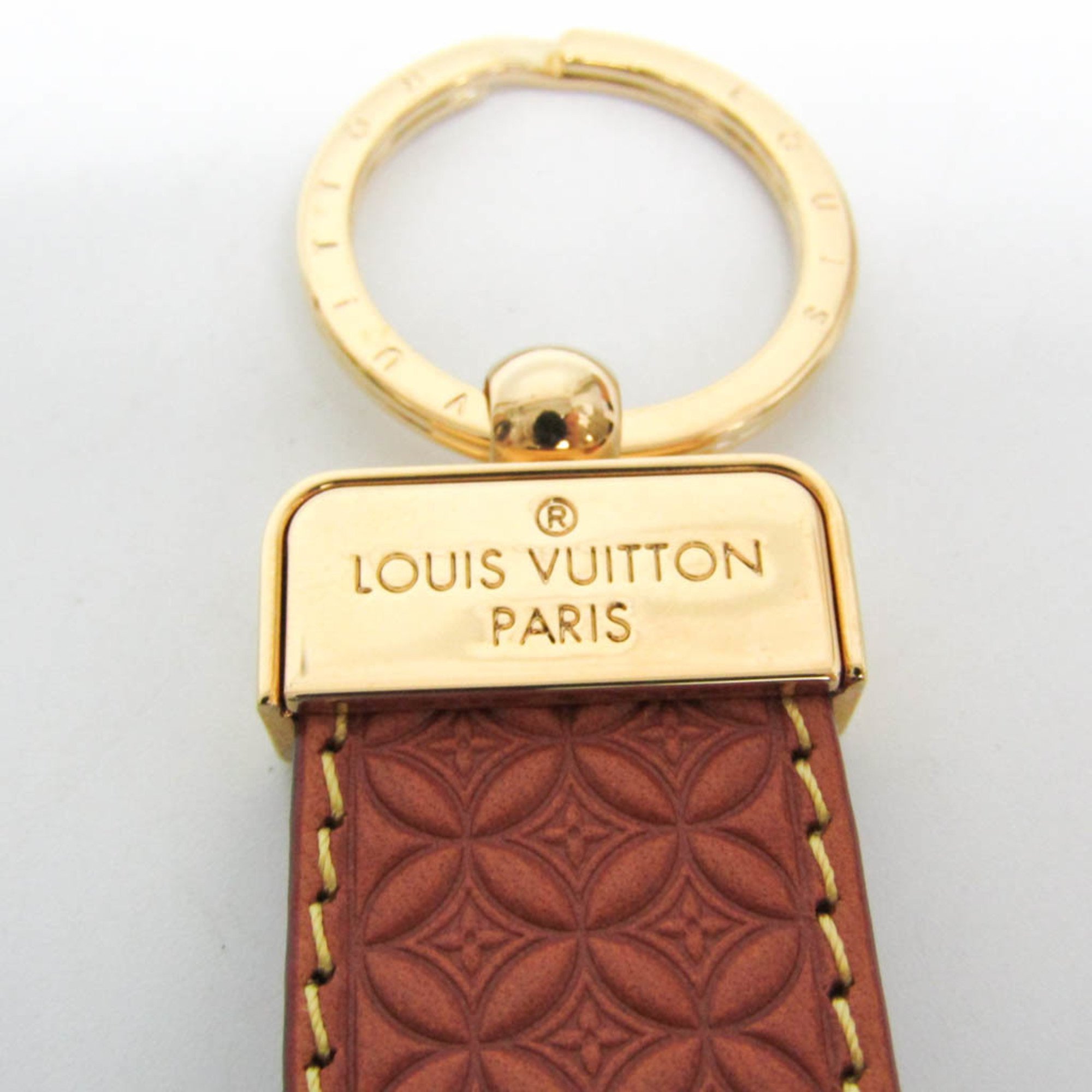 Louis Vuitton Porto Cle Dragonne Monogram Flower M66785 Keyring (Brown,Gold)