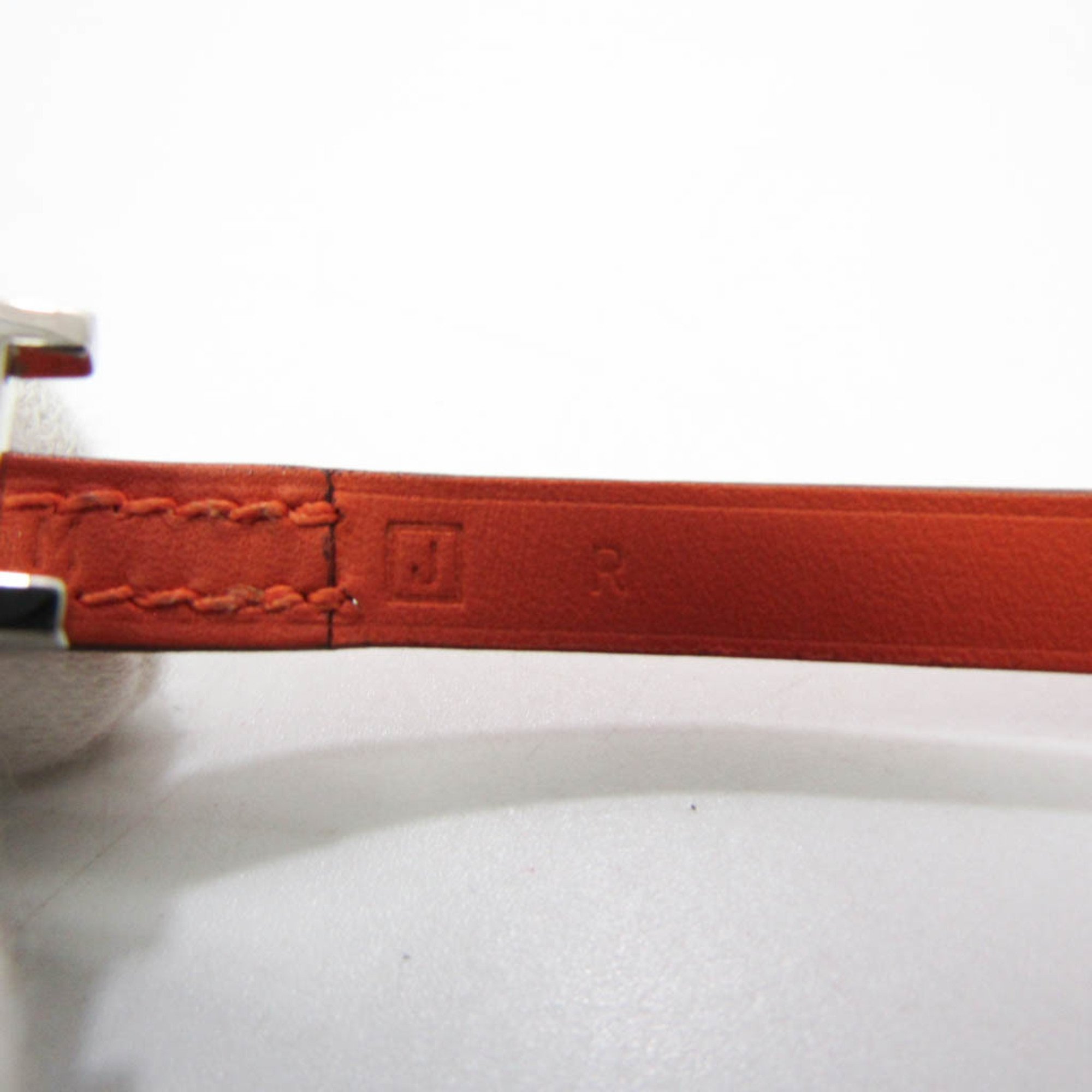 Hermes Choker Leather,Metal Bangle Orange,Silver