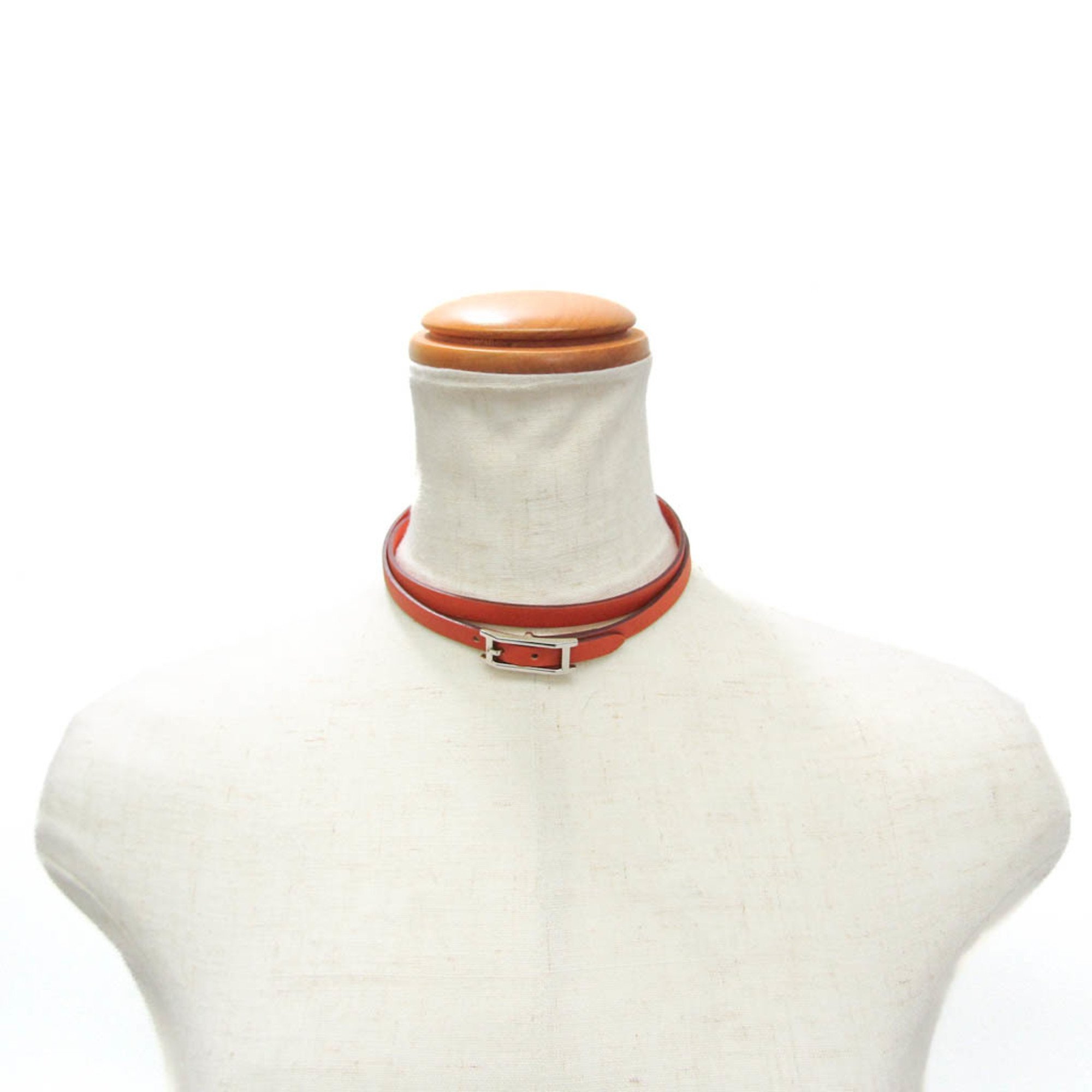 Hermes Choker Leather,Metal Bangle Orange,Silver