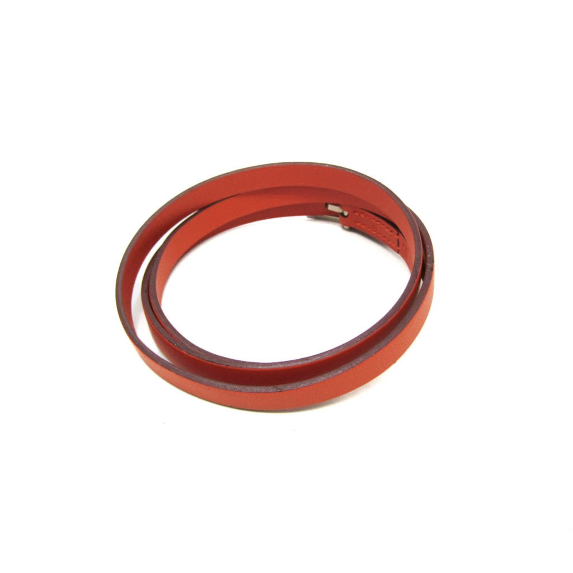 Hermes Choker Leather,Metal Bangle Orange,Silver