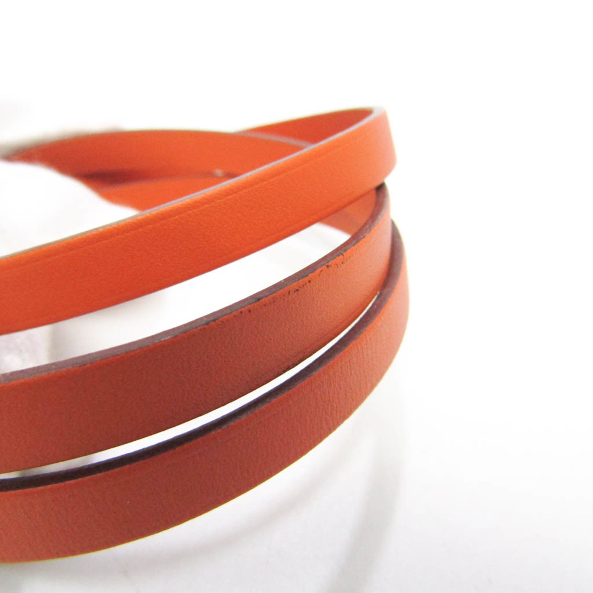 Hermes Choker Leather,Metal Bangle Orange,Silver