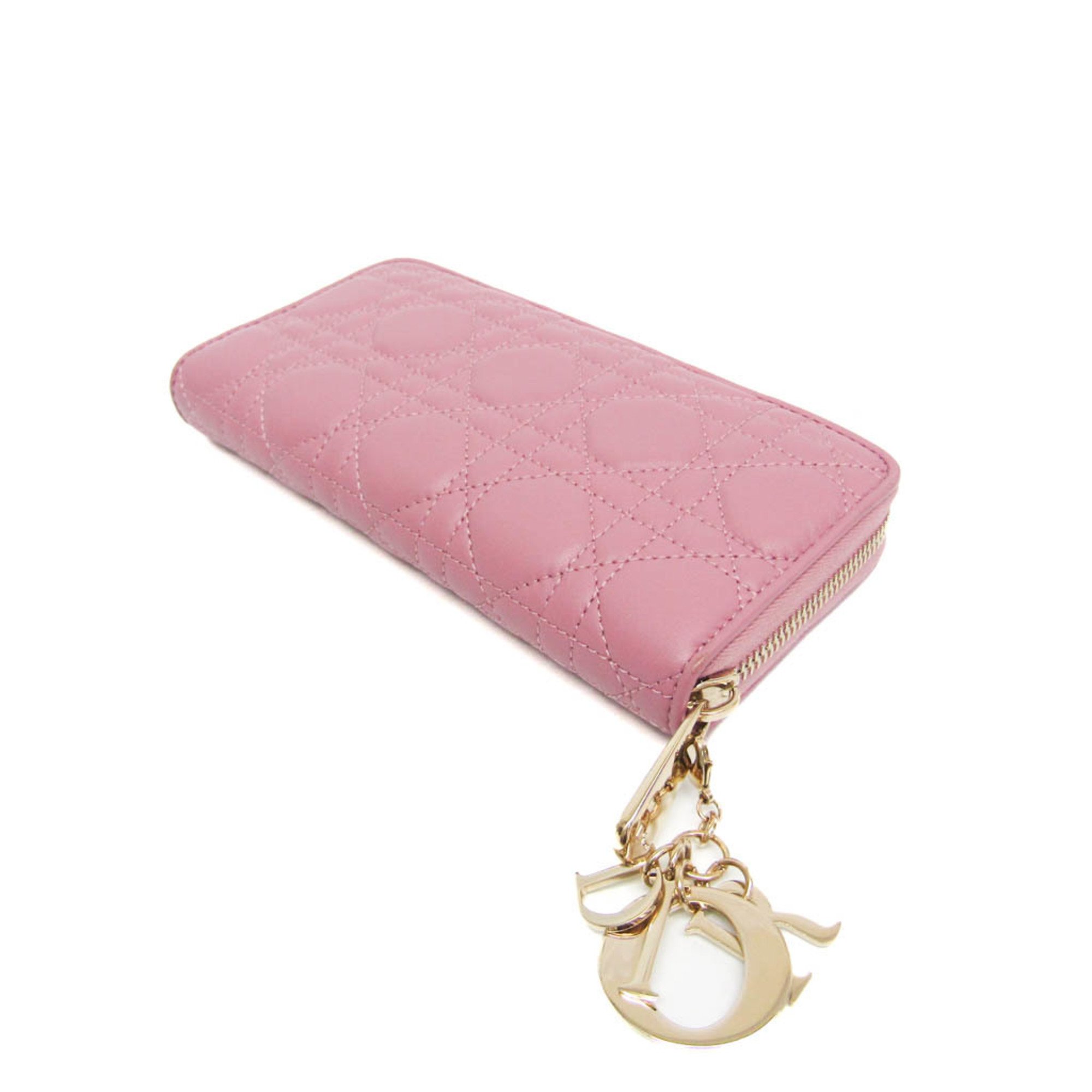 Christian Dior LADY DIOR Lotus Wallet S0181OVRB_M41G Women's  Lamb Leather Long Wallet (bi-fold) Dusty Pink