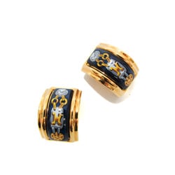 Hermes Cloisonné/enamel,Metal Clip Earrings Gold,Navy