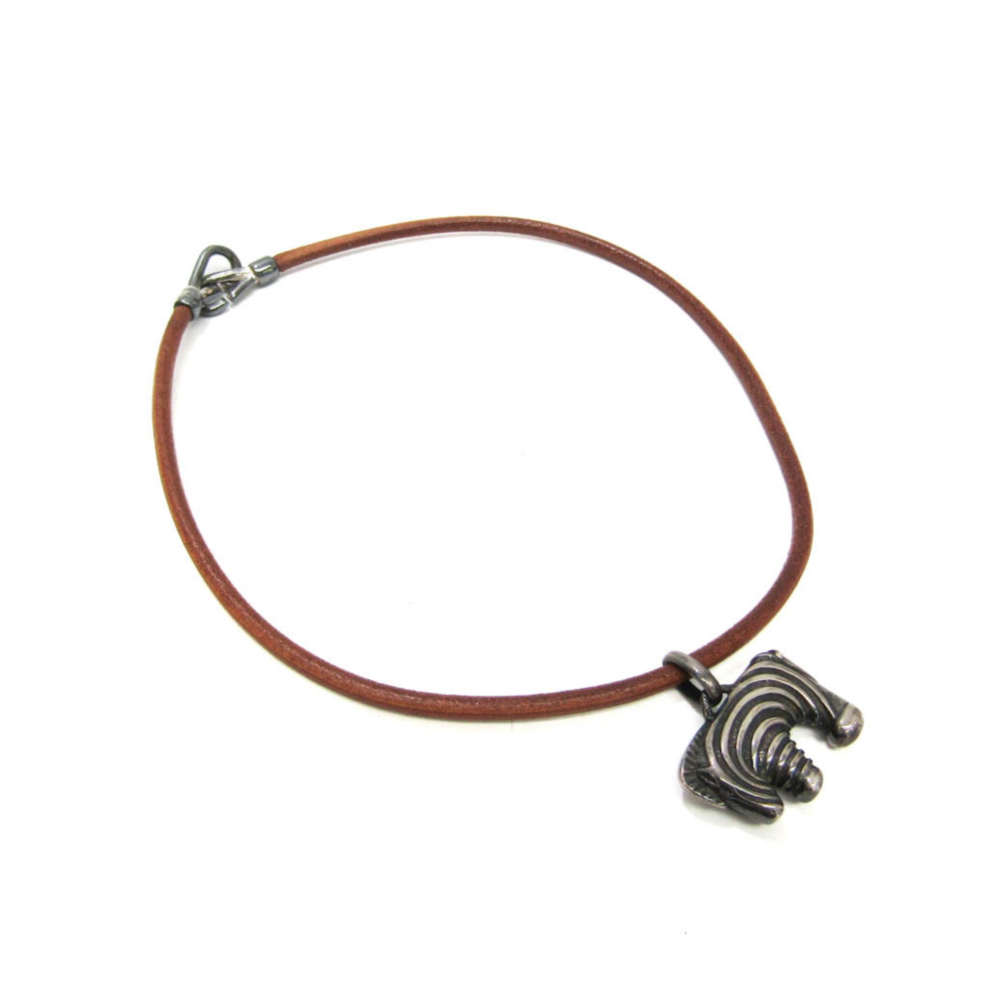 Hermes Zebra Leather,Metal No Stone Women's Casual Necklace (Brown,Gunmetal)