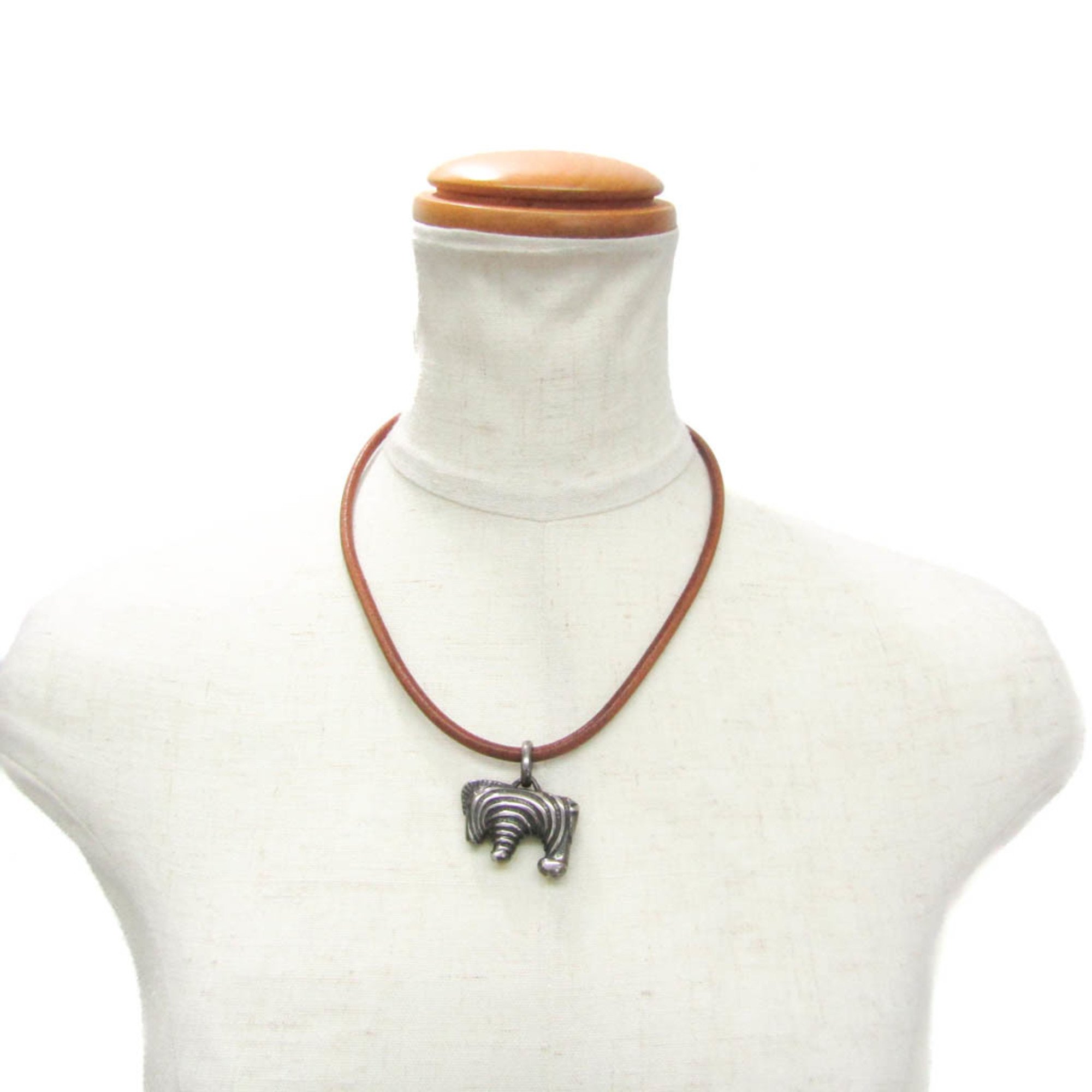 Hermes Zebra Leather,Metal No Stone Women's Casual Necklace (Brown,Gunmetal)