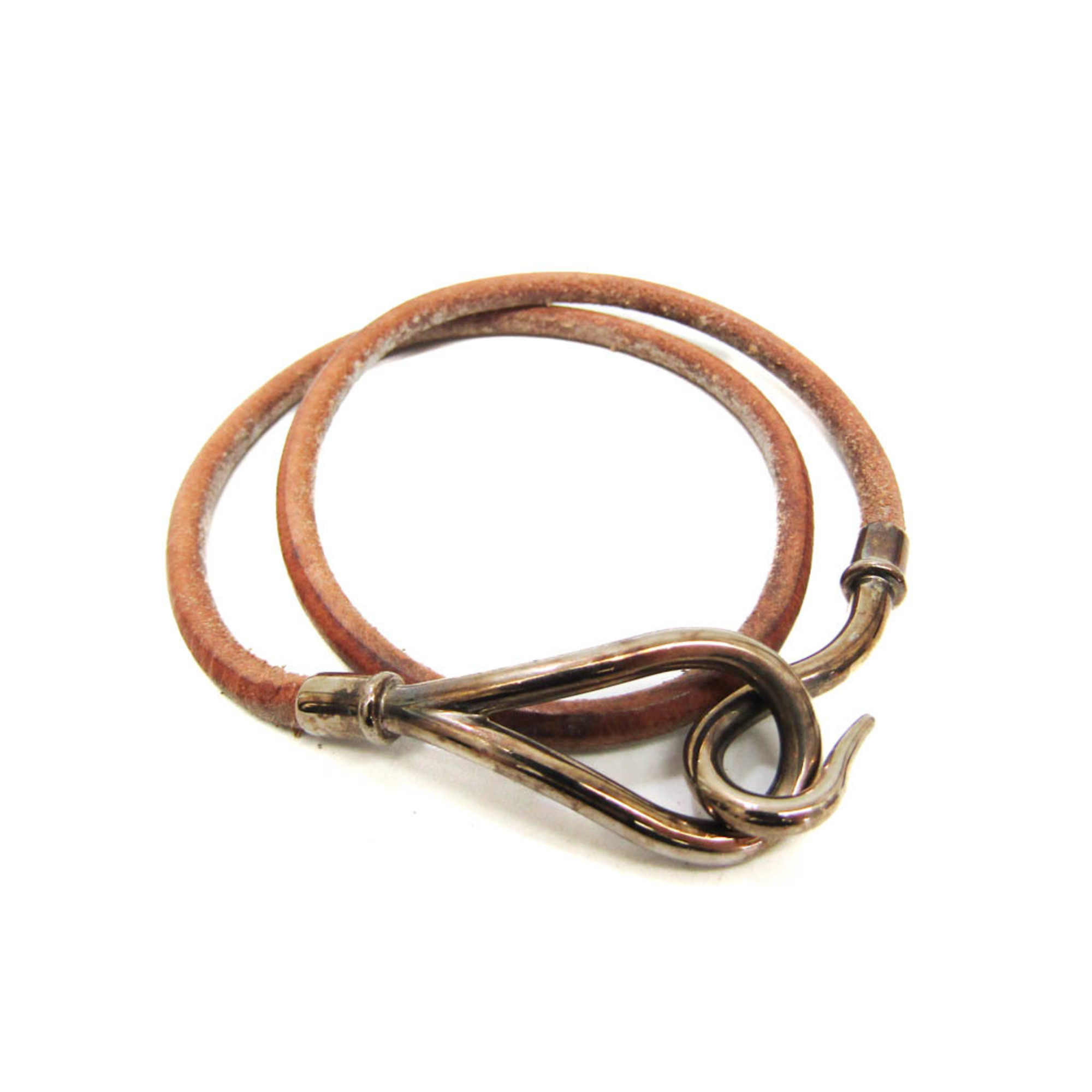 Hermes Jumbo Choker Leather,Metal Bangle Brown,Silver