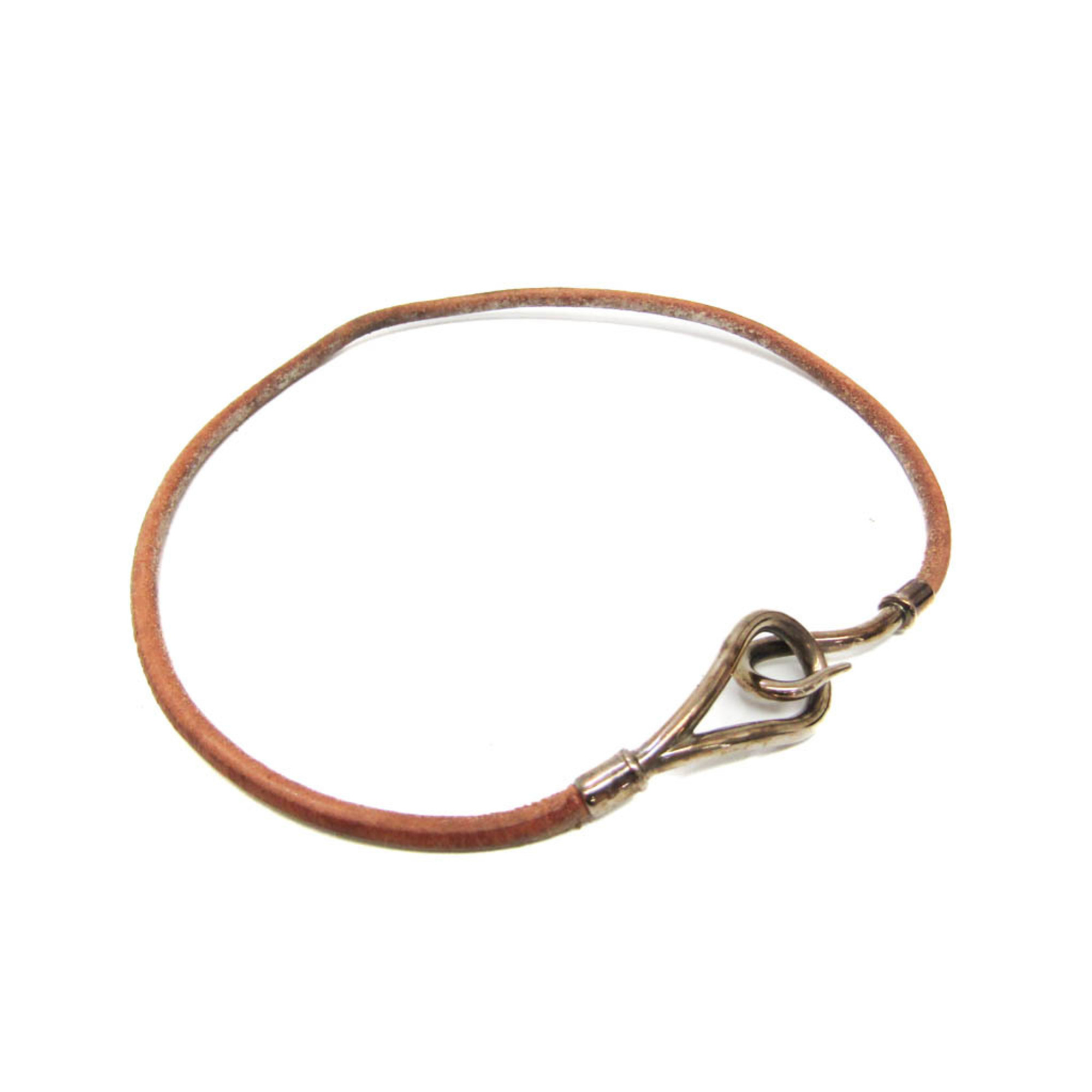 Hermes Jumbo Choker Leather,Metal Bangle Brown,Silver