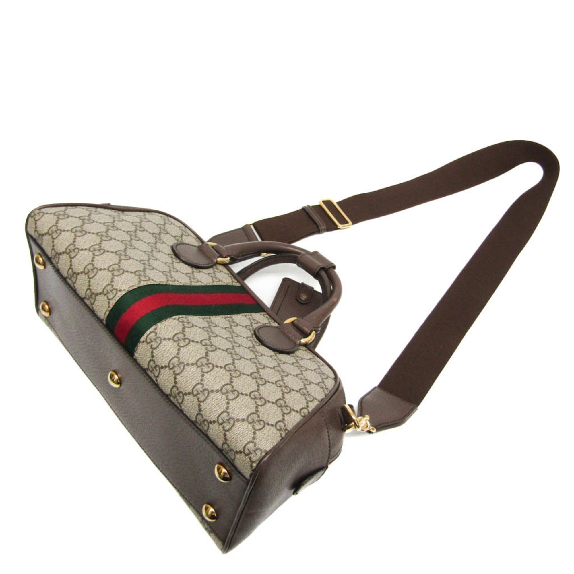 Gucci Ophidia 724575 Women's GG Supreme,Leather Handbag,Shoulder Bag Beige,Dark Brown