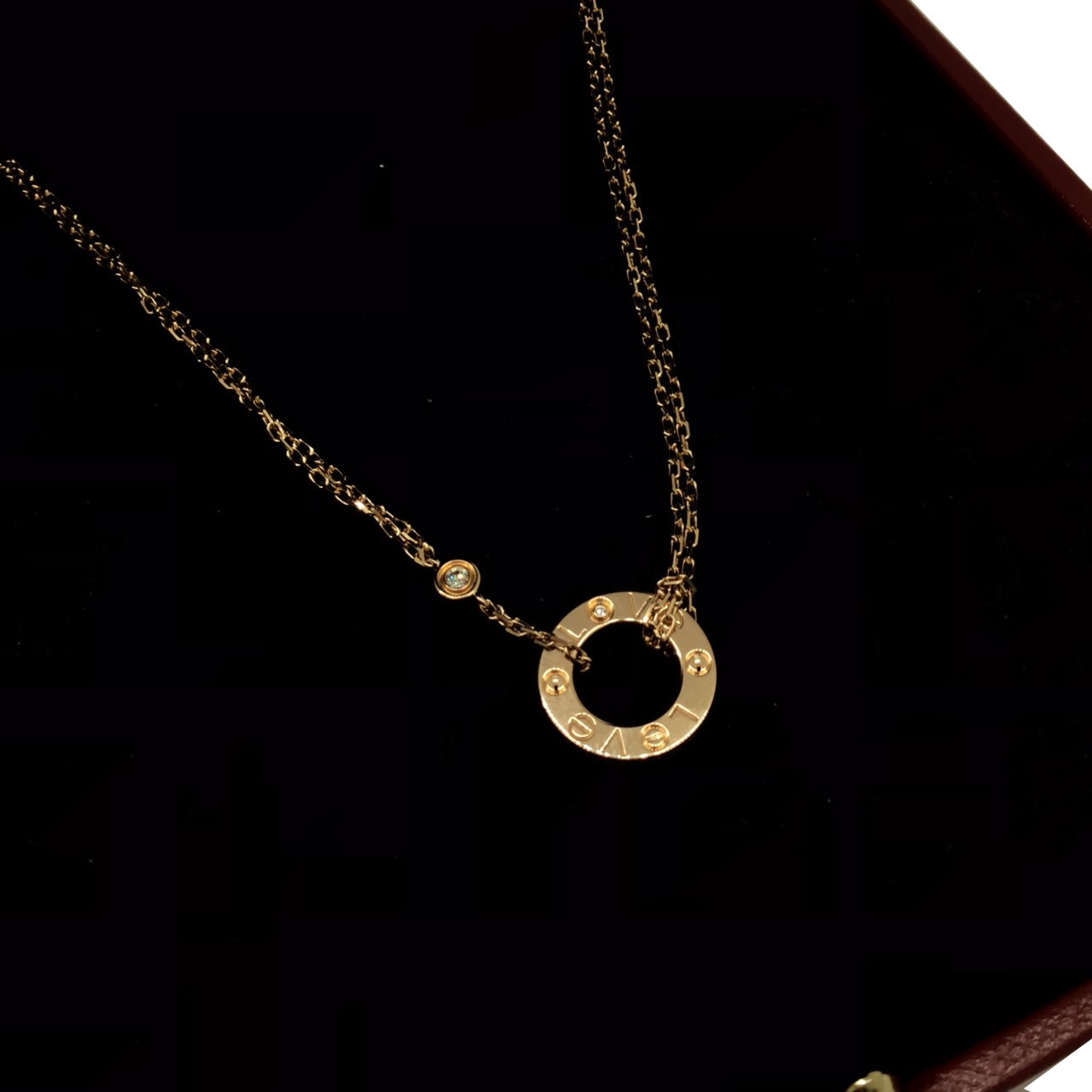 Cartier Love Circle 2P Diamond Necklace B7224509 Series LOVE love Ring K18PG Pink Gold Women's