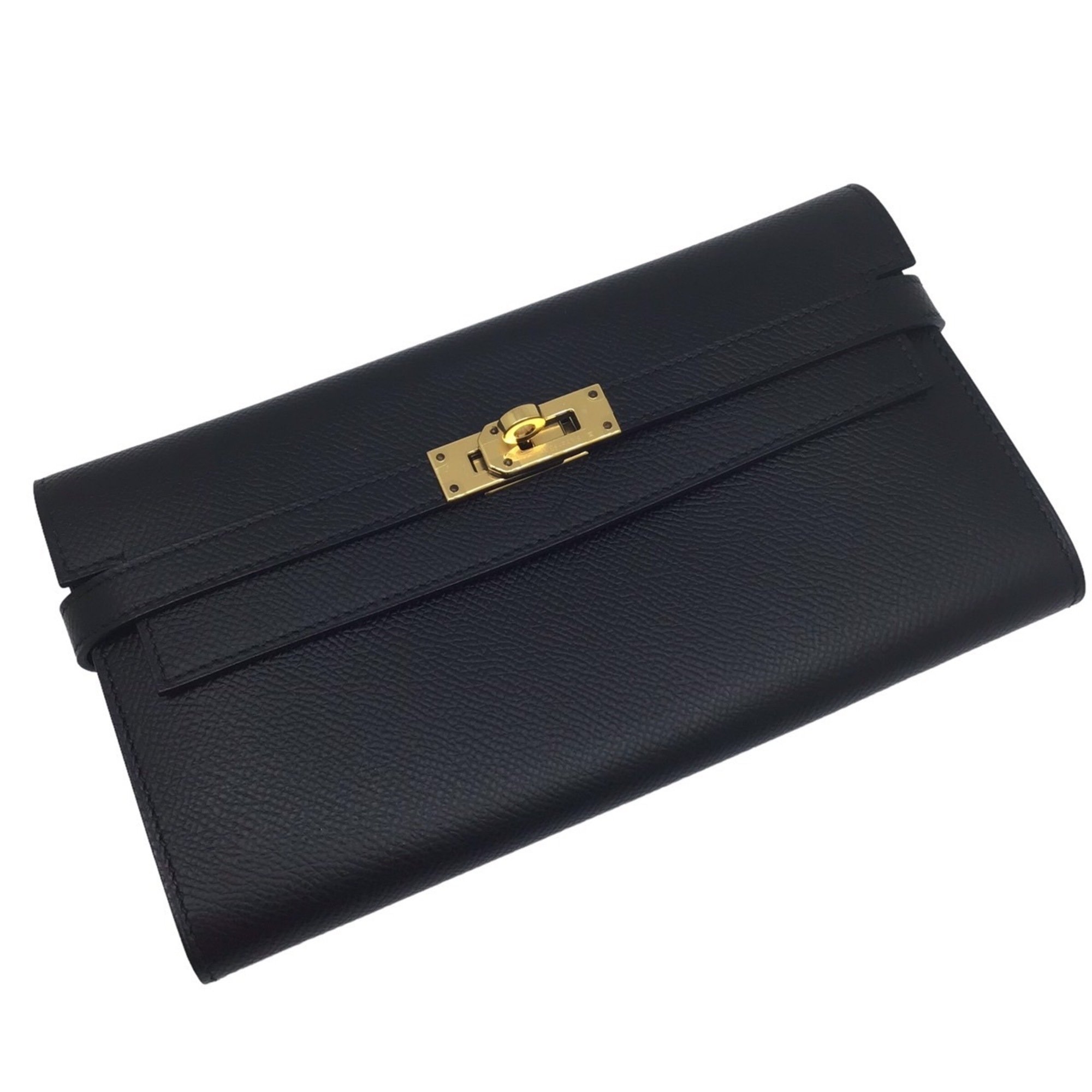 HERMES Kelly Long Wallet Epson D Stamp (2019) Black Leather Accessories Goods Men Women