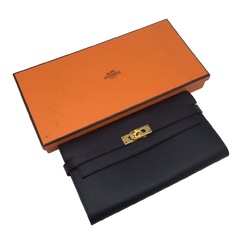 HERMES Kelly Long Wallet Epson D Stamp (2019) Black Leather Accessories Goods Men Women