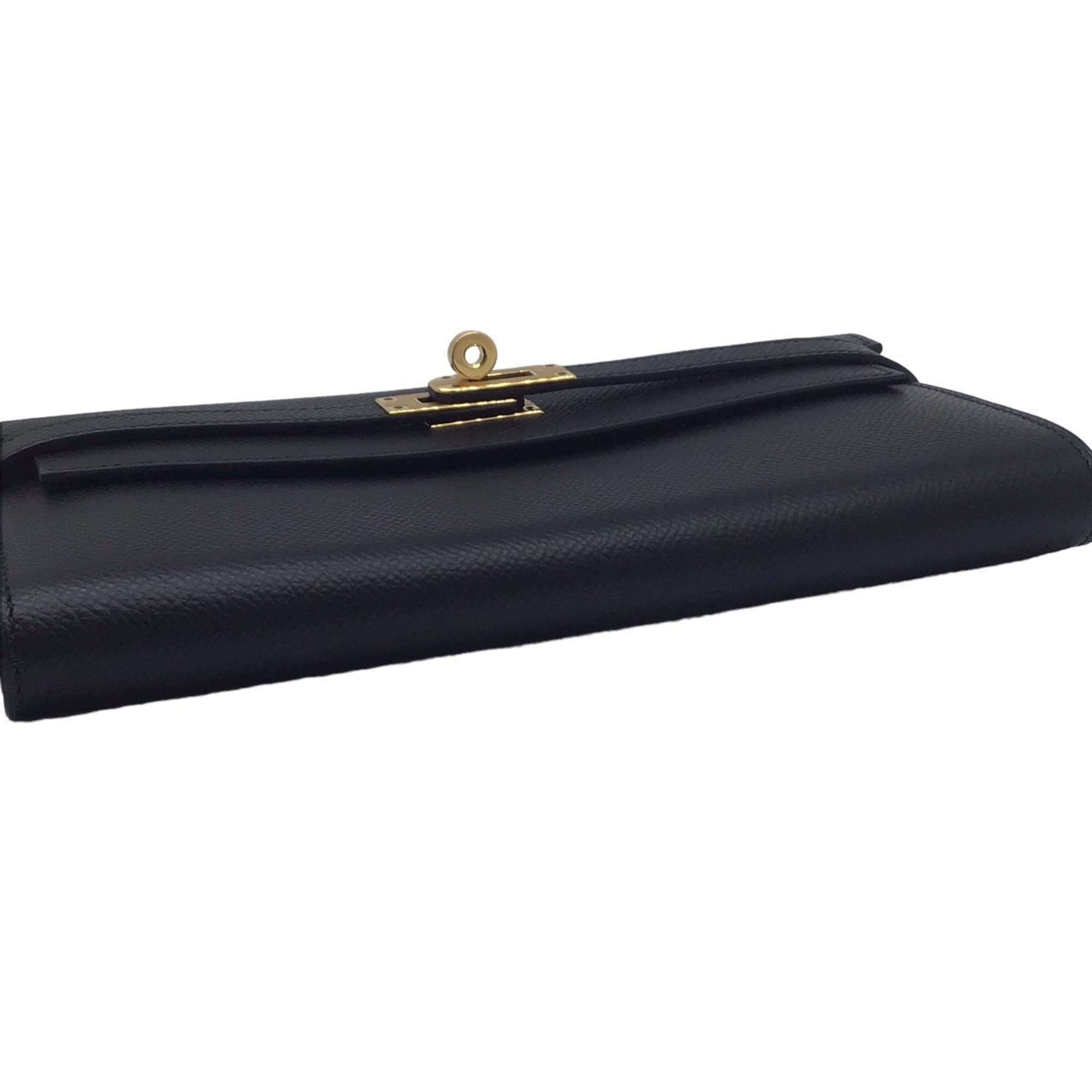 HERMES Kelly Long Wallet Epson D Stamp (2019) Black Leather Accessories Goods Men Women