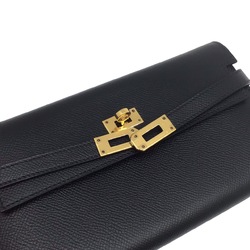 HERMES Kelly Long Wallet Epson D Stamp (2019) Black Leather Accessories Goods Men Women