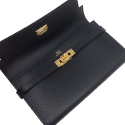 HERMES Kelly Long Wallet Epson D Stamp (2019) Black Leather Accessories Goods Men Women