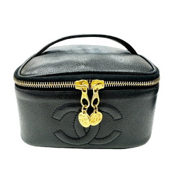 CHANEL Coco Mark Horizontal Vanity Bag No. 4 Caviar Skin Black Women's