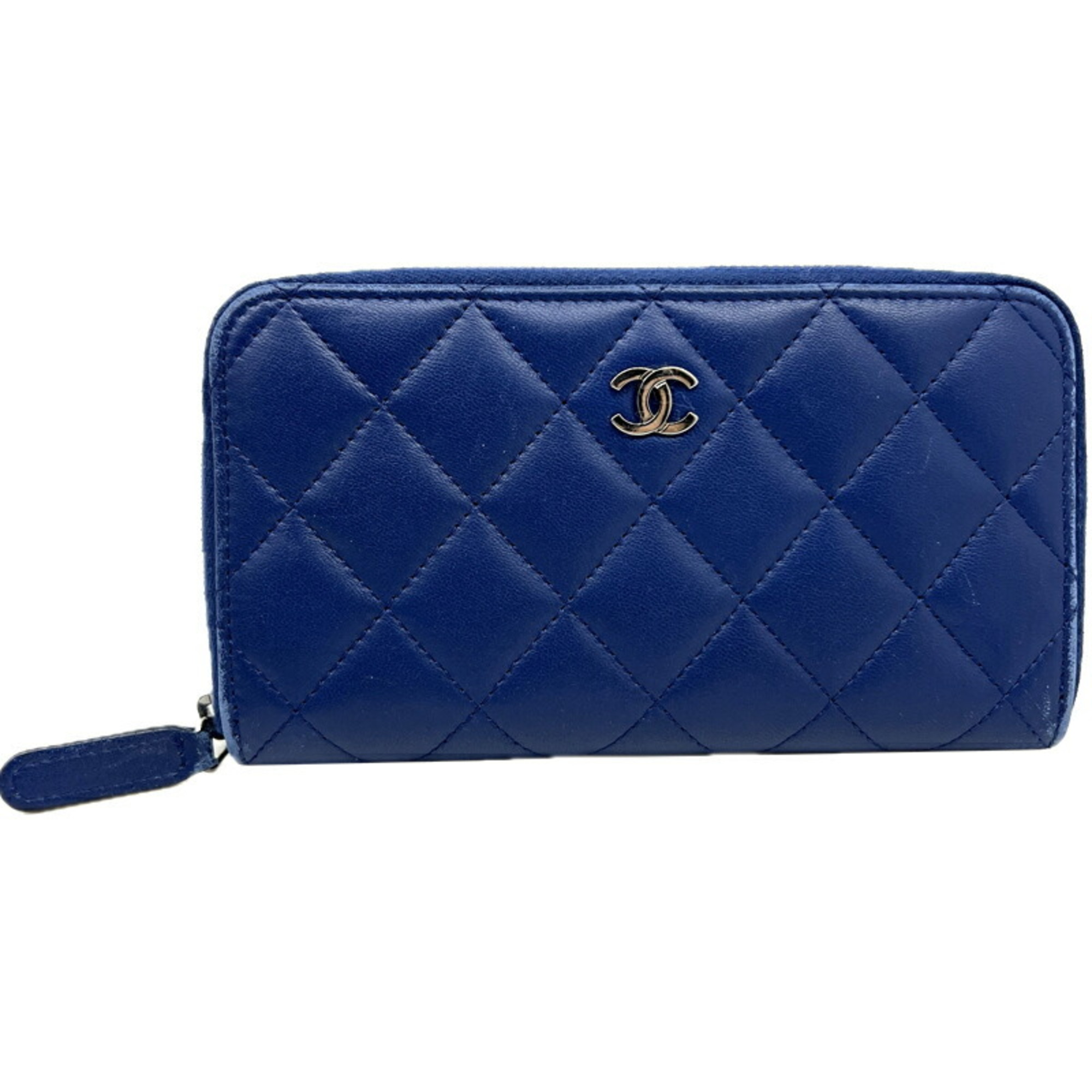 CHANEL Chanel Medium Wallet Blue Lambskin Silver Bill Compartment Coin Wallet/Coin Case Accessories Leather Goods Women Men