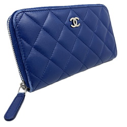 CHANEL Chanel Medium Wallet Blue Lambskin Silver Bill Compartment Coin Wallet/Coin Case Accessories Leather Goods Women Men