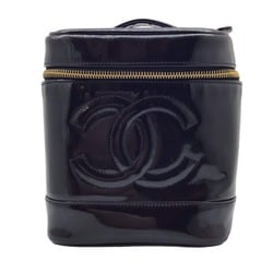 CHANEL Chanel Vanity Enamel Black Coco Mark Bag Handbag Compact Storage Box Women's