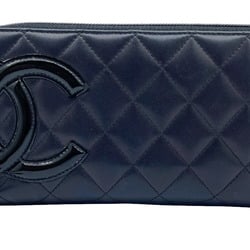 CHANEL Cambon Line Round Long Wallet Leather Black A50078 Cowhide Women's Men's Enamel 17th Series