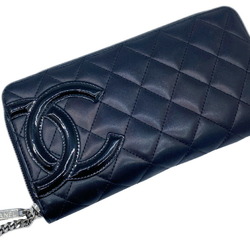 CHANEL Cambon Line Round Long Wallet Leather Black A50078 Cowhide Women's Men's Enamel 17th Series