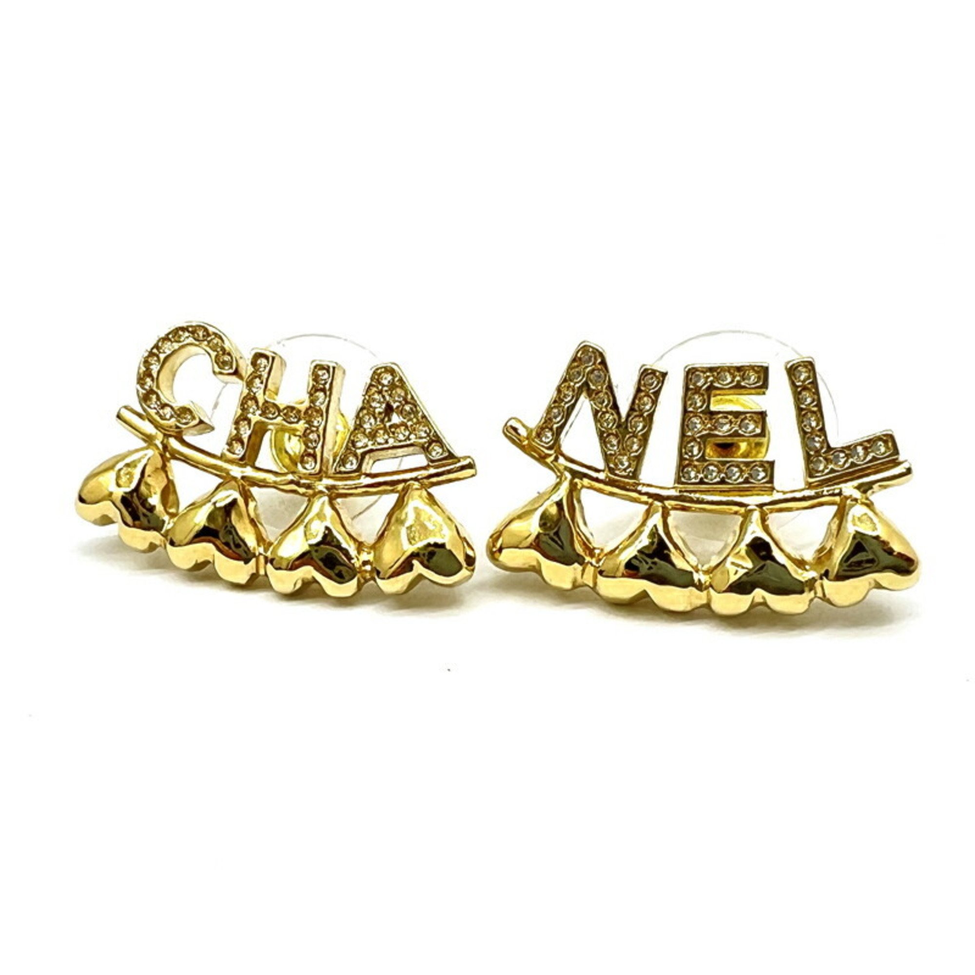 CHANEL Chanel Earrings Gold GP Heart Rhinestone B23P Accessories Ear Piercings - Women's Men's