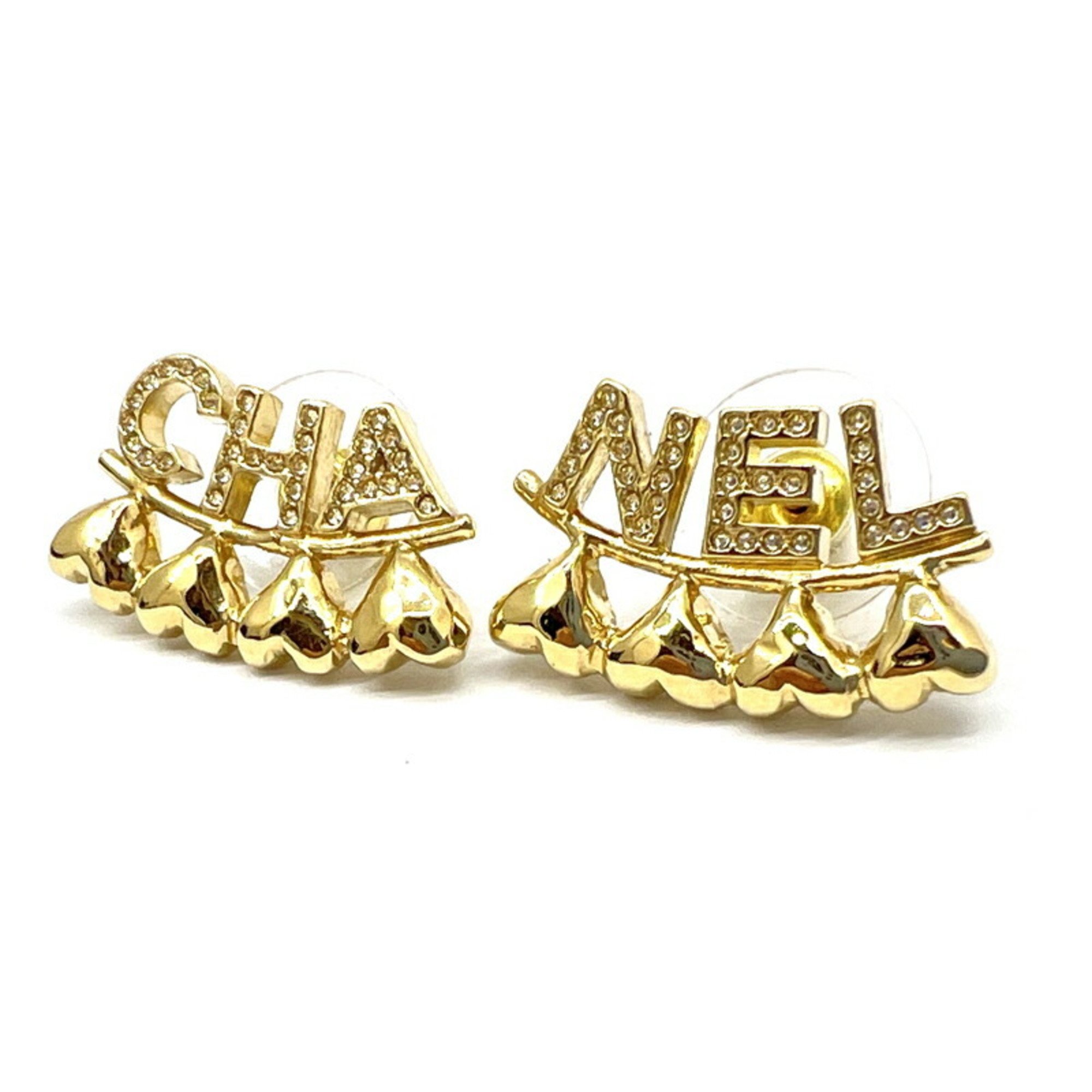 CHANEL Chanel Earrings Gold GP Heart Rhinestone B23P Accessories Ear Piercings - Women's Men's