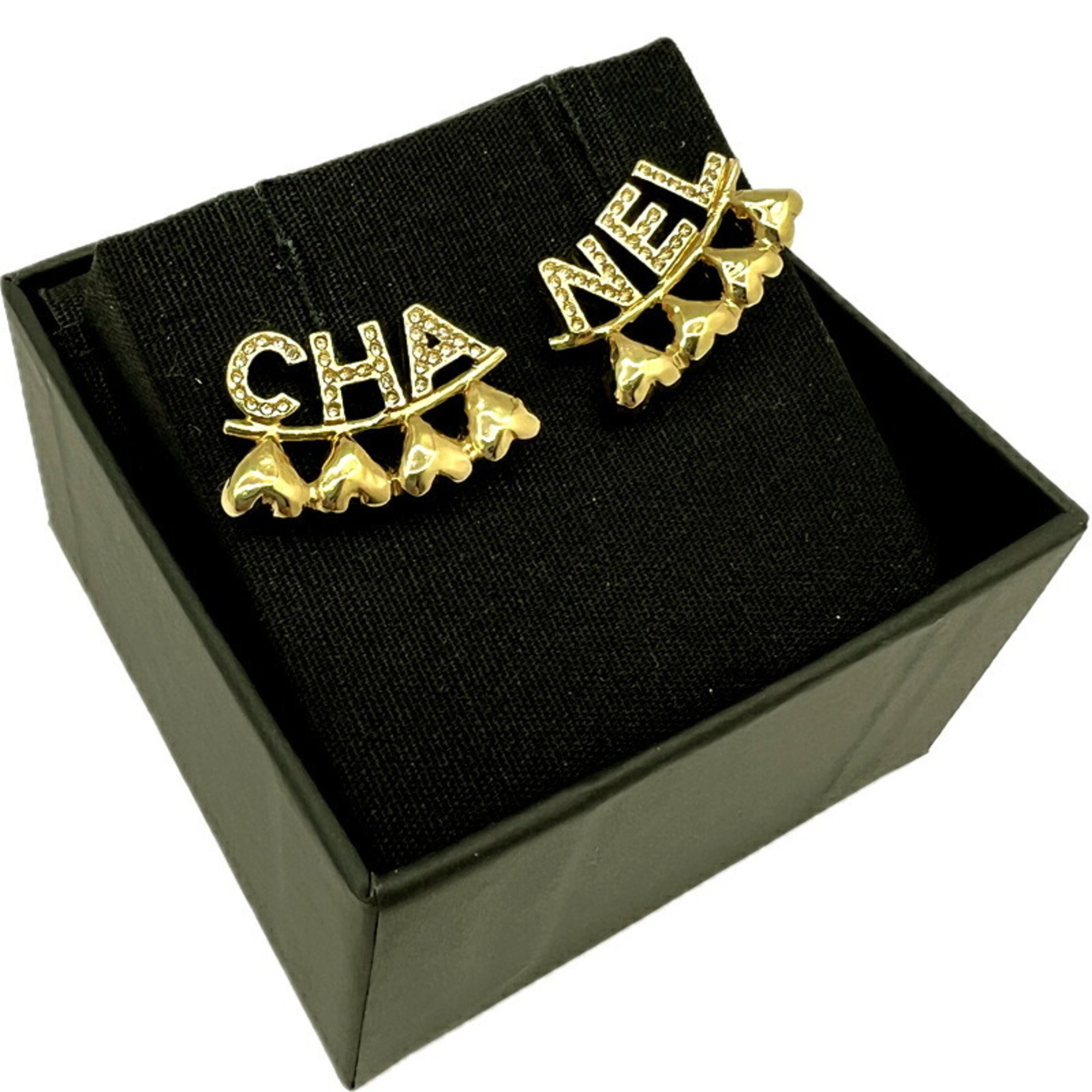 CHANEL Chanel Earrings Gold GP Heart Rhinestone B23P Accessories Ear Piercings - Women's Men's