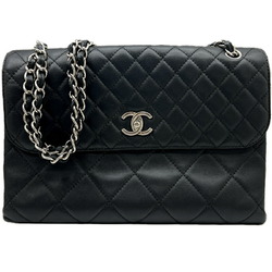 CHANEL Chanel Deca Matelasse Single Flap Leather Black Chain Bag Double Shoulder for Women and Men