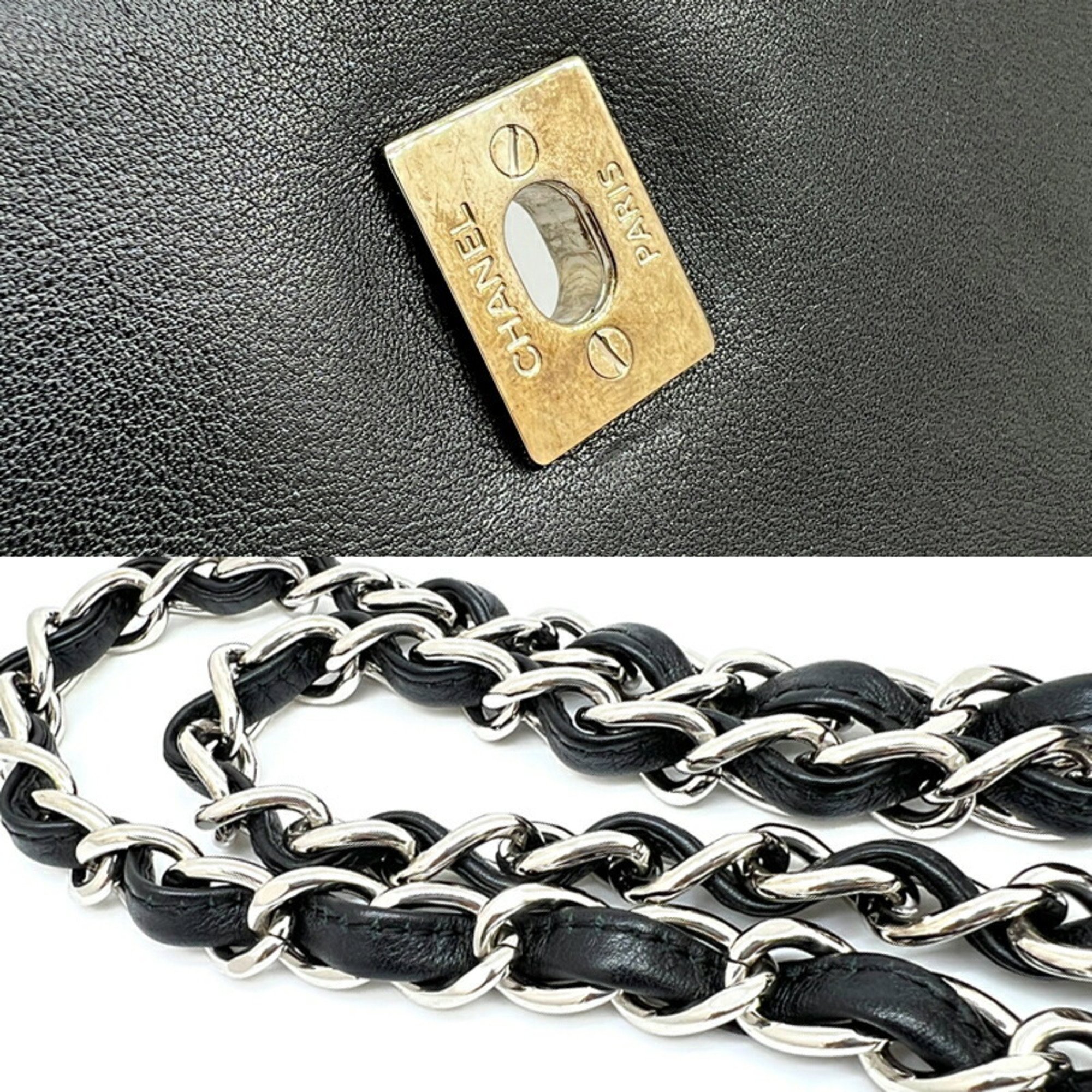 CHANEL Chanel Deca Matelasse Single Flap Leather Black Chain Bag Double Shoulder for Women and Men