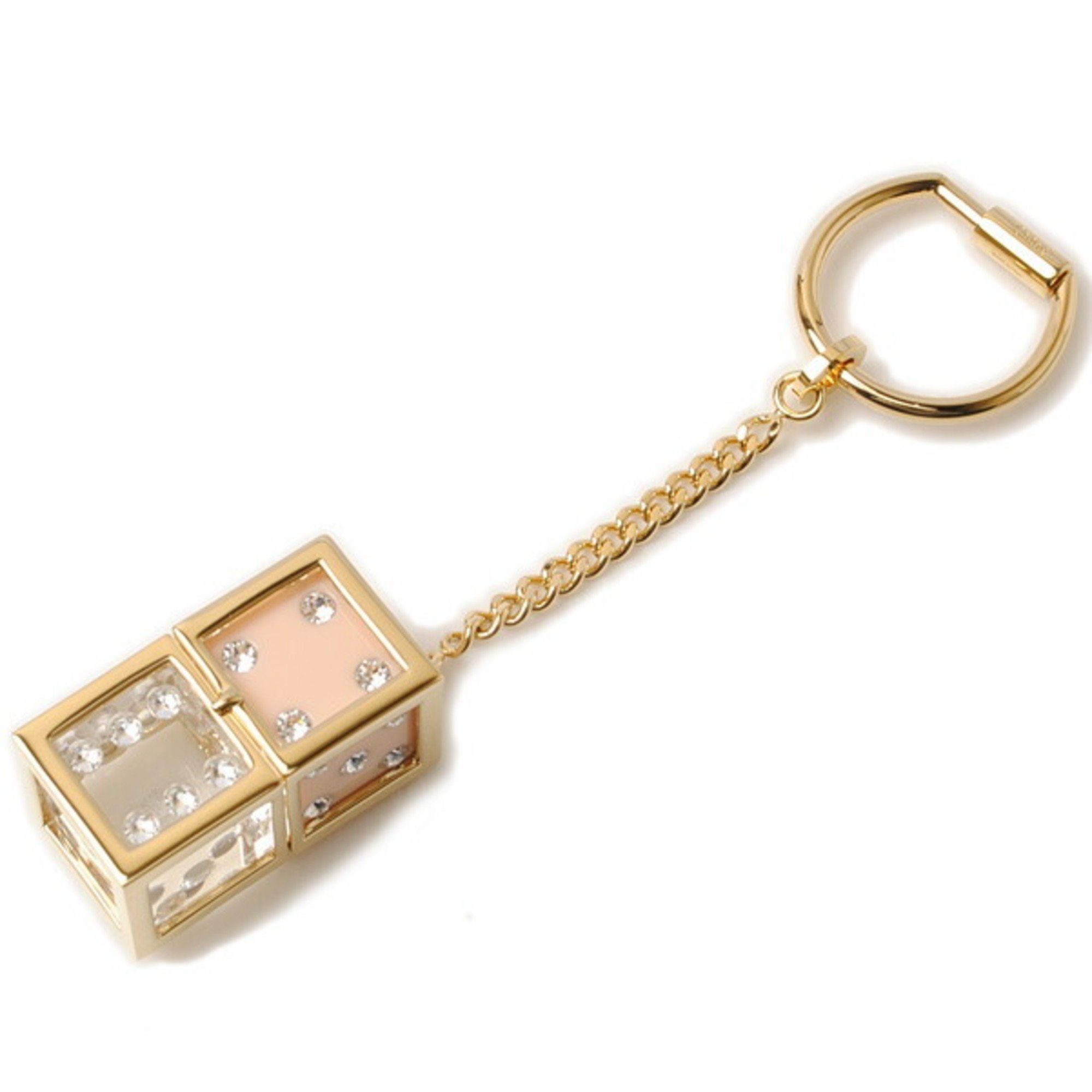 Chloé Chloe Keychain Keyring Dice Motif Rhinestone Crystal Rose 3K0394-PM4