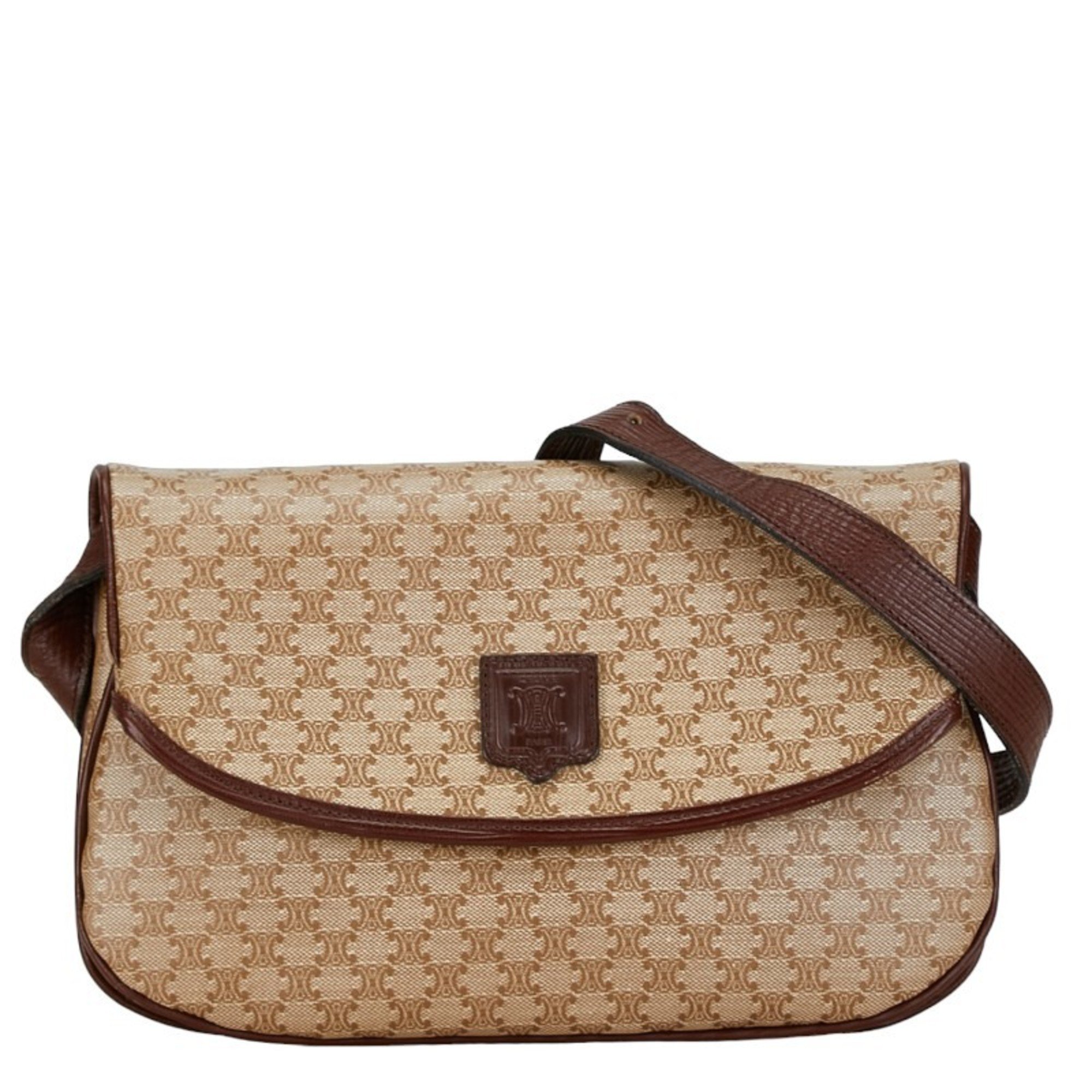 Celine Macadam Shoulder Bag Beige Brown PVC Leather Women's CELINE