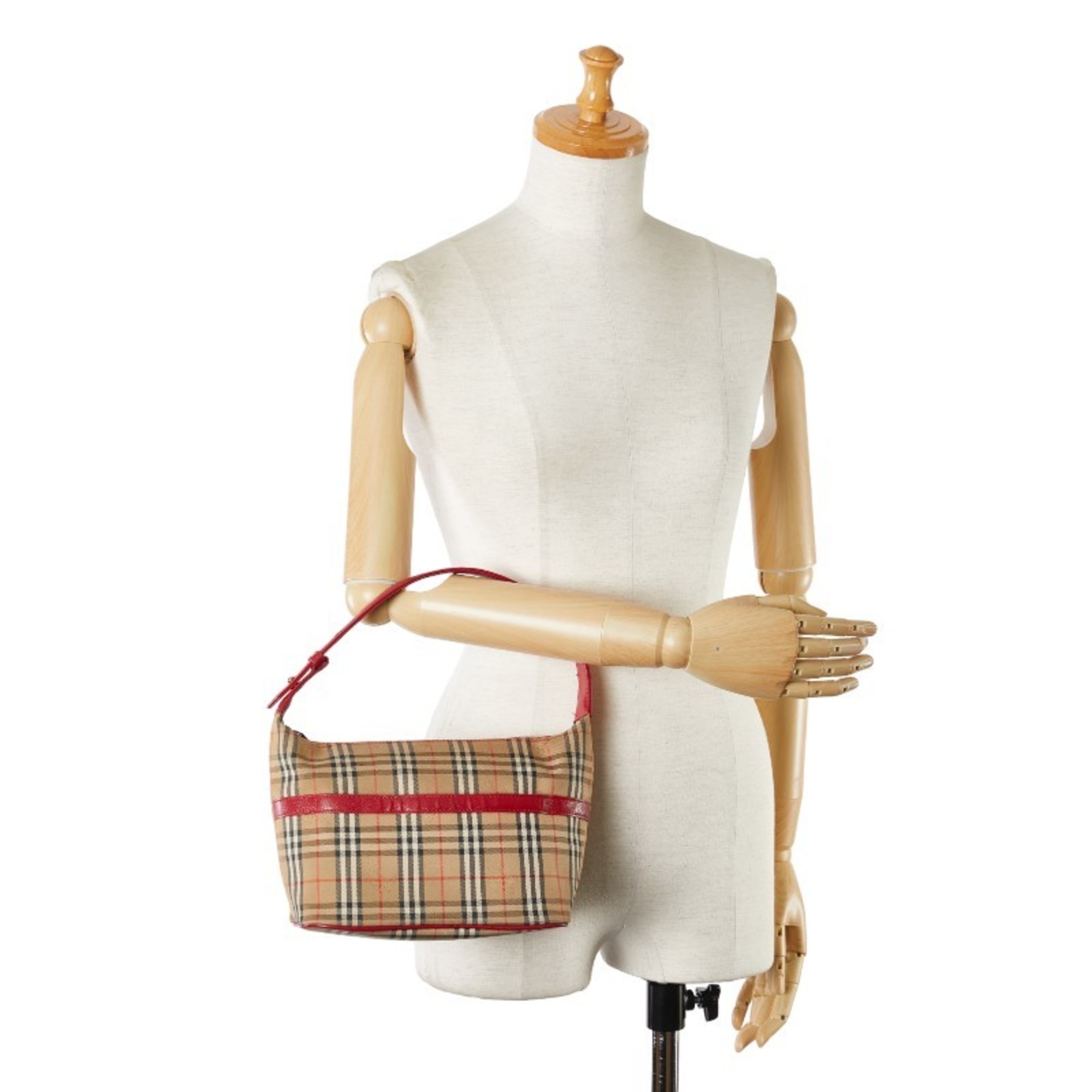 Burberry Nova Check Shadow Horse Bag Handbag Beige Red Canvas Leather Women's BURBERRY