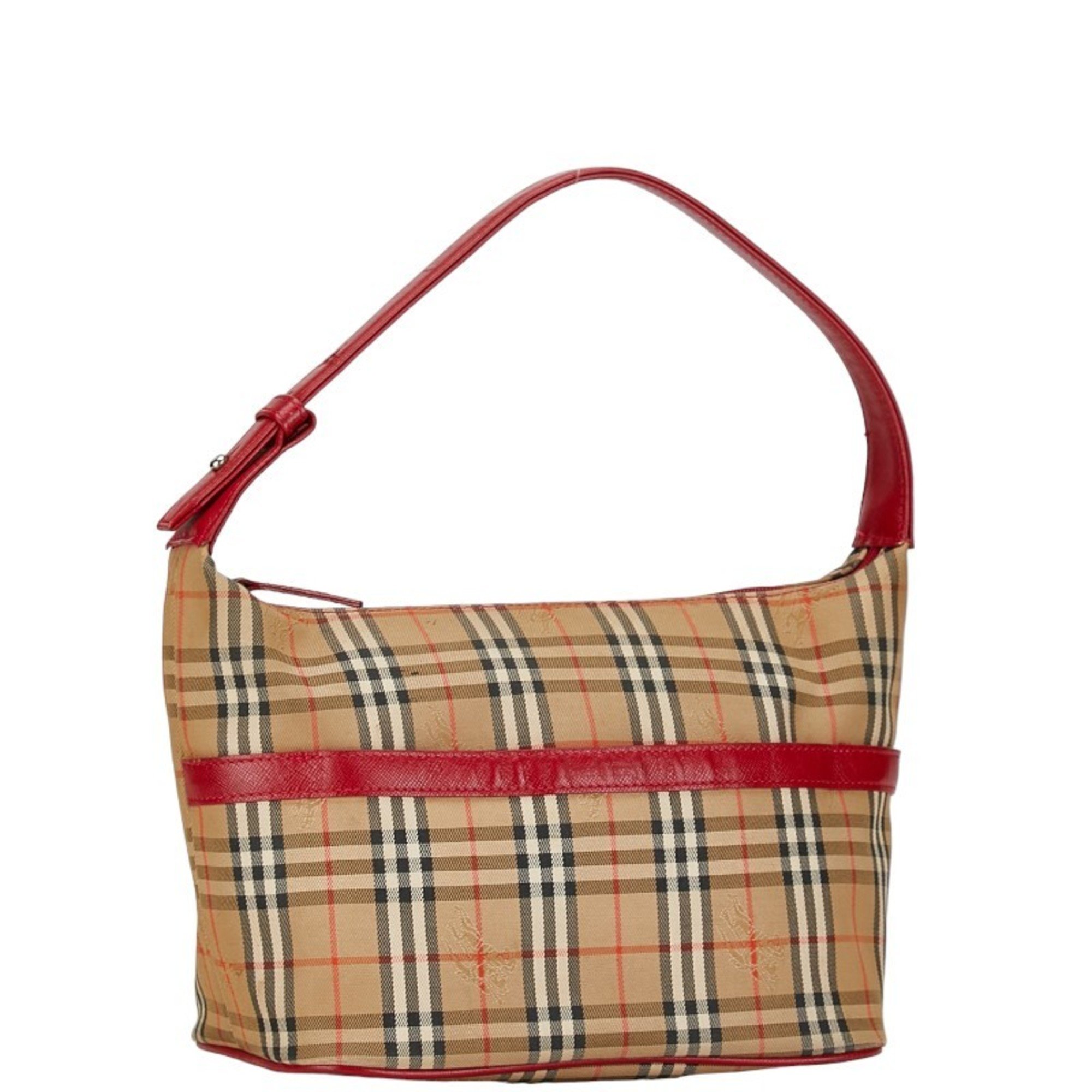 Burberry Nova Check Shadow Horse Bag Handbag Beige Red Canvas Leather Women's BURBERRY