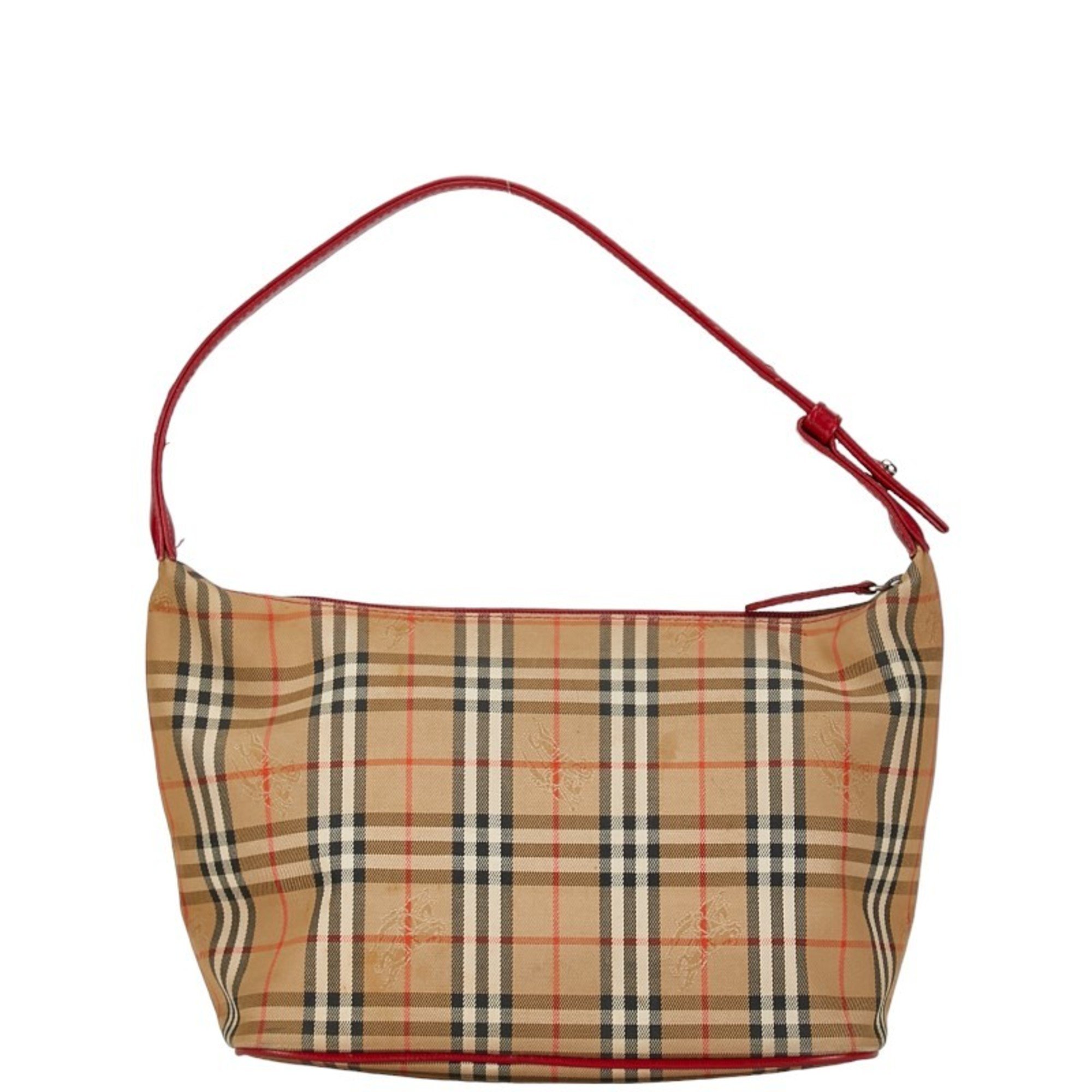 Burberry Nova Check Shadow Horse Bag Handbag Beige Red Canvas Leather Women's BURBERRY