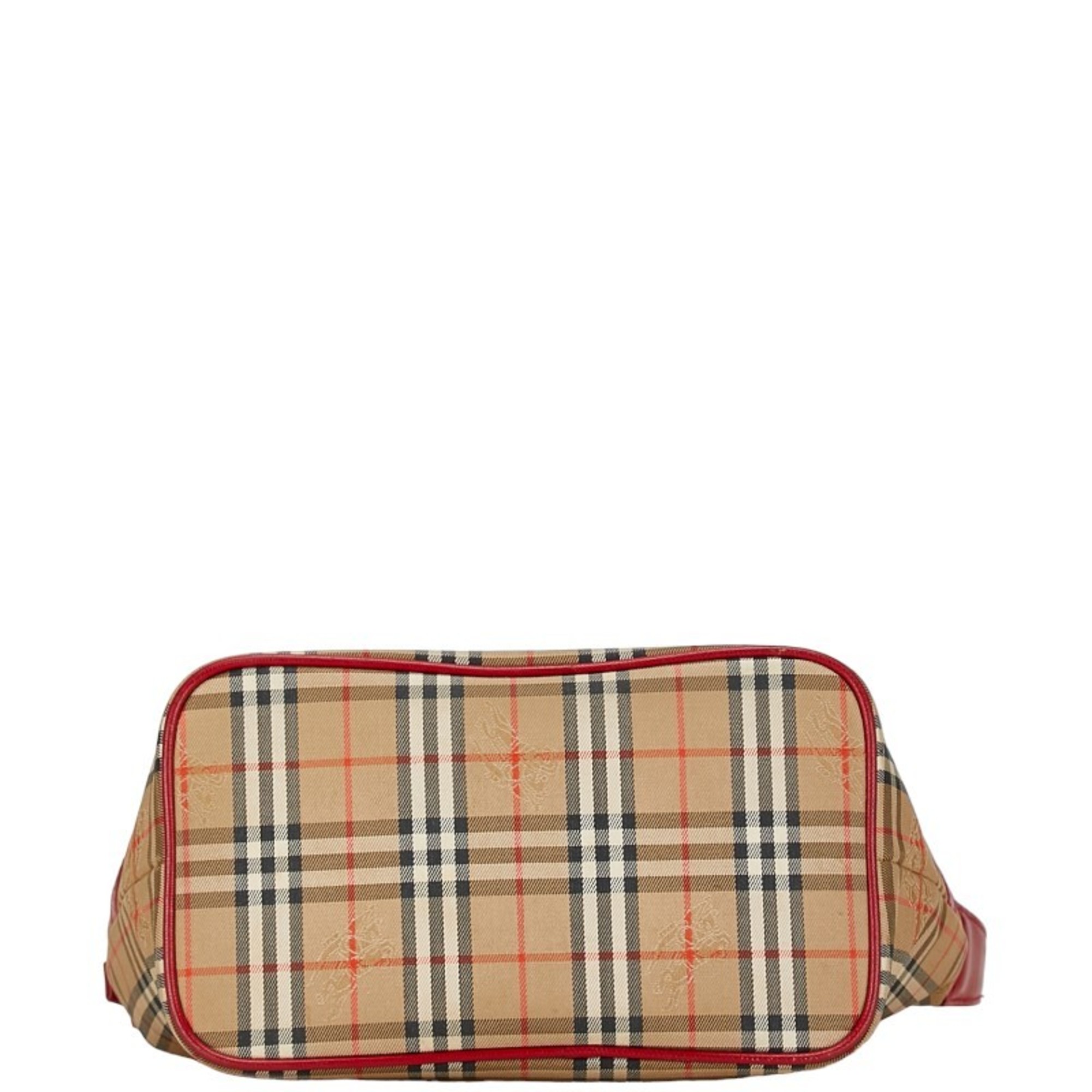 Burberry Nova Check Shadow Horse Bag Handbag Beige Red Canvas Leather Women's BURBERRY