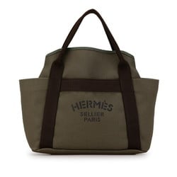 Hermes Sac de Pansage Groom Handbag Tote Bag Khaki Orange Canvas Leather Women's HERMES