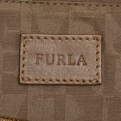 Furla handbag shoulder bag beige brown canvas leather women's