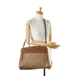 Furla handbag shoulder bag beige brown canvas leather women's