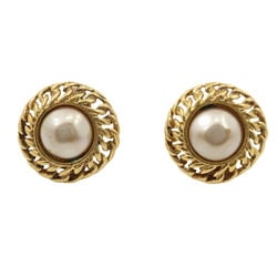 CHANEL Earrings, Gold Plated x Fake Pearl, Gold, Approx. 22.2g, Women's