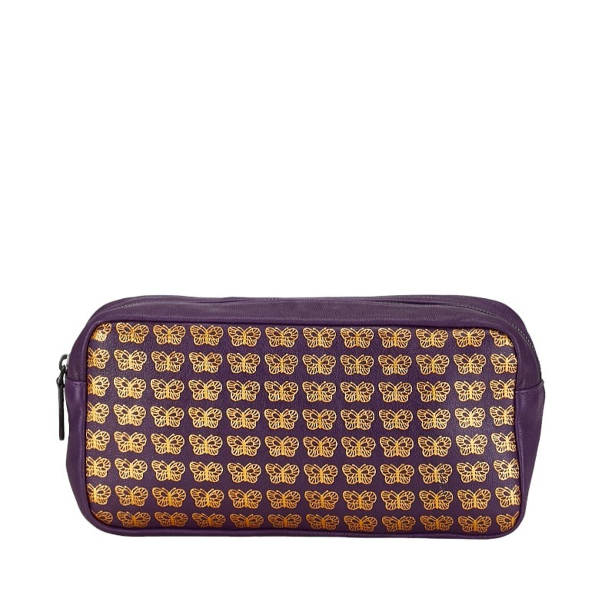 Bottega Veneta Butterfly Pouch Purple Leather Women's BOTTEGAVENETA