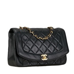 CHANEL Matelasse 25 Diana Chain Shoulder Bag Black Lambskin Women's