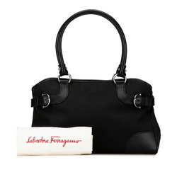 Salvatore Ferragamo Gancini Handbag Tote Bag EE-21 499 Black Canvas Leather Women's