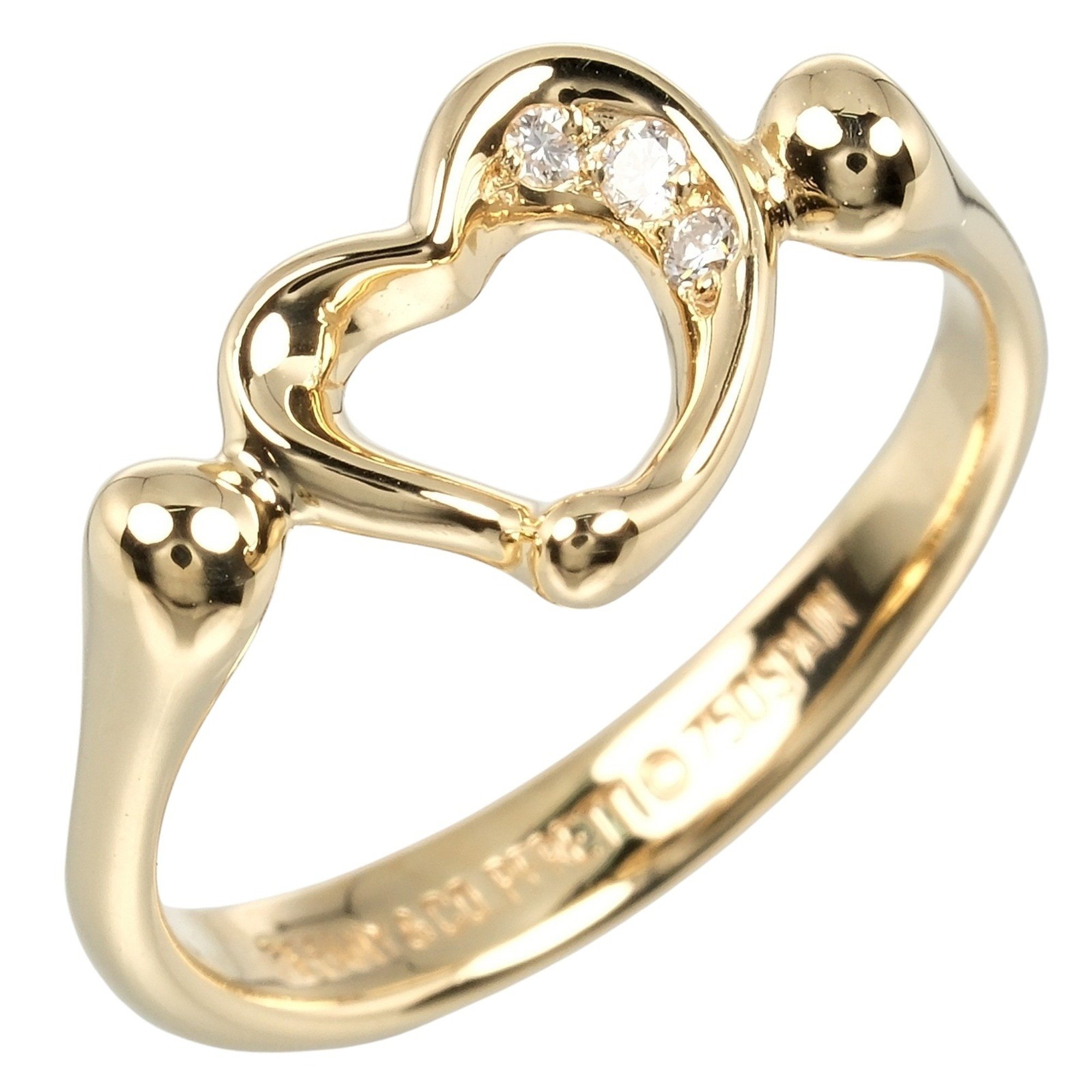 Tiffany & Co. Heart Ring, Size 8, K18YG Yellow Gold, 3P, Diamond, Approx. 3.25g