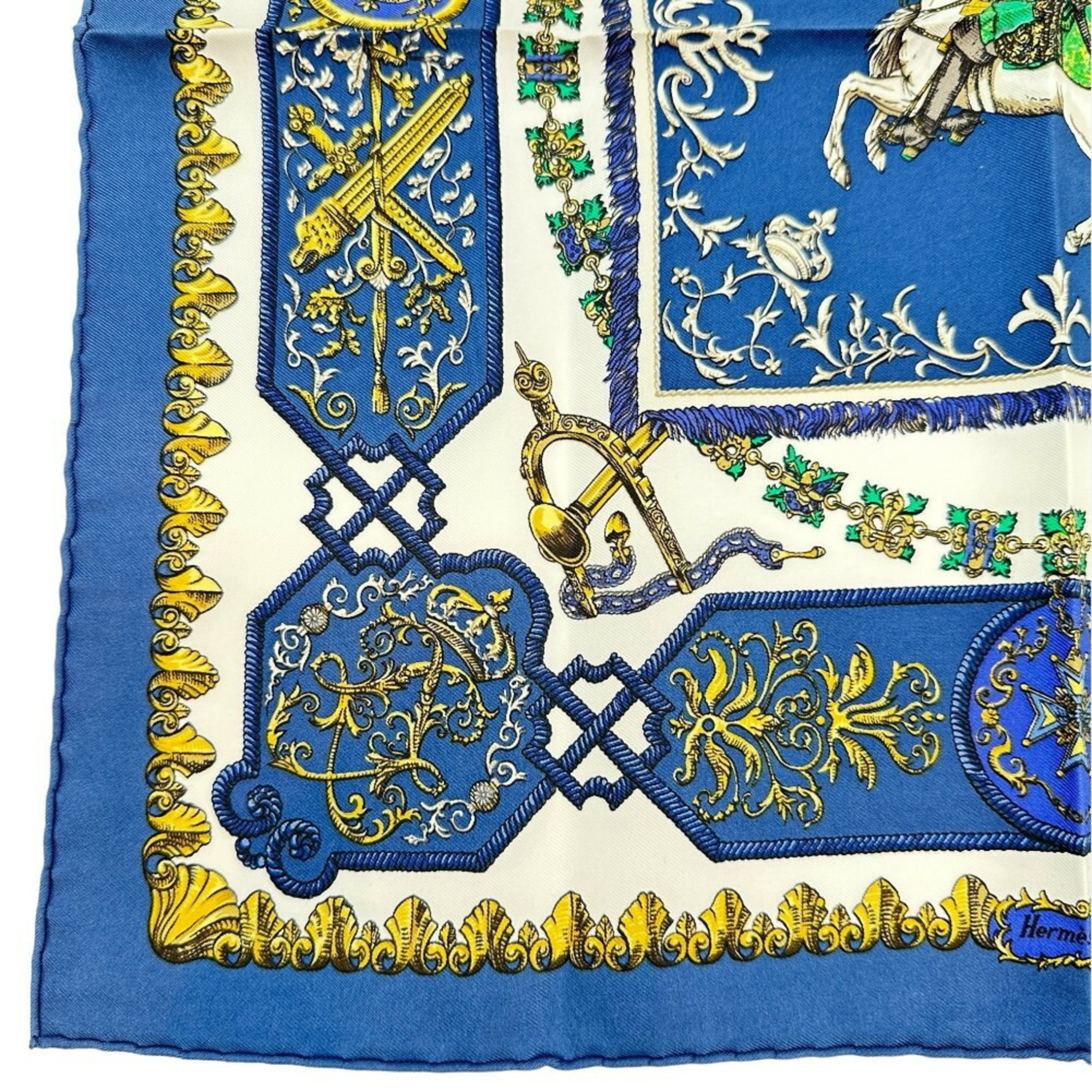 Hermes HERMES Carre 42 Scarf Muffler LVDOVICVS MAGNVS Louis XIV on a White Horse Silk Women's